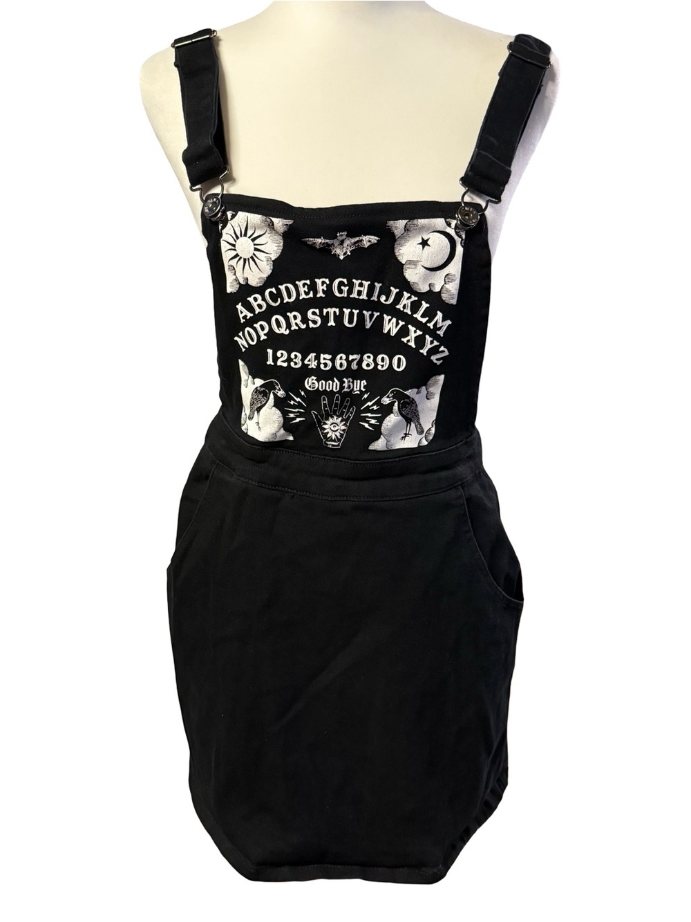 Hot Topic Spirit Board Denim Skirtall Jumper Dress Black Ouija Goth Size Small